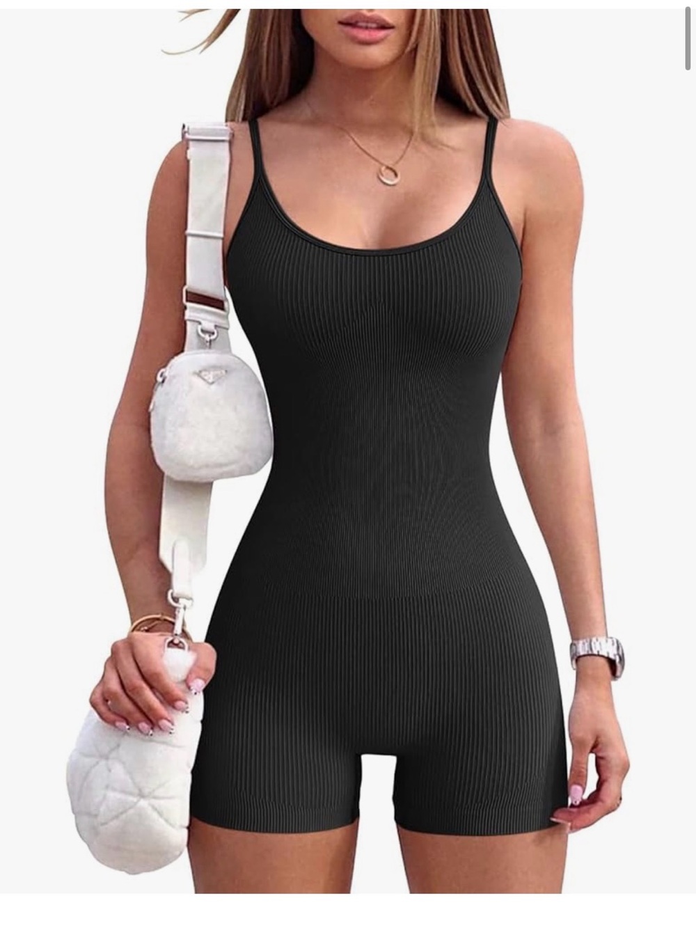 Black Ribbed Tank Romper